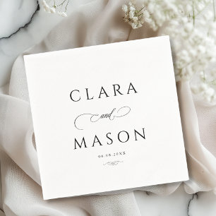 Servilleta De Papel Boda con guión blanco negro elegante