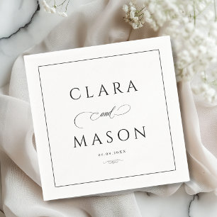 Servilleta De Papel Boda con guión blanco negro elegante