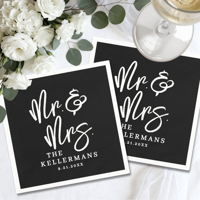 Servilleta De Papel Boda con guión negro simple (Simple Black Script Wedding Napkins)
