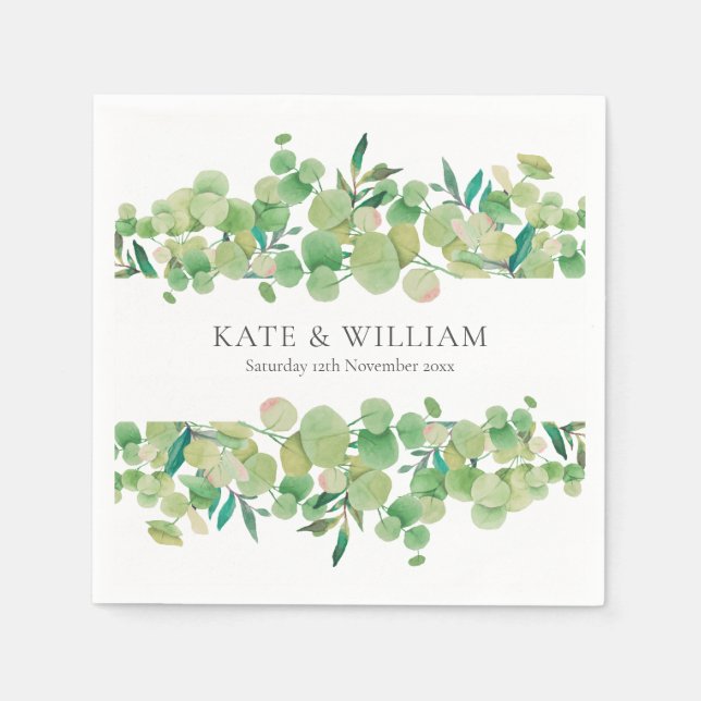 Servilleta De Papel Boda con guirnalda de eucalipto verde (Anverso)