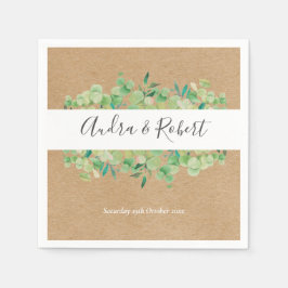 Servilleta De Papel Boda con guirnalda de eucalipto verde rústico