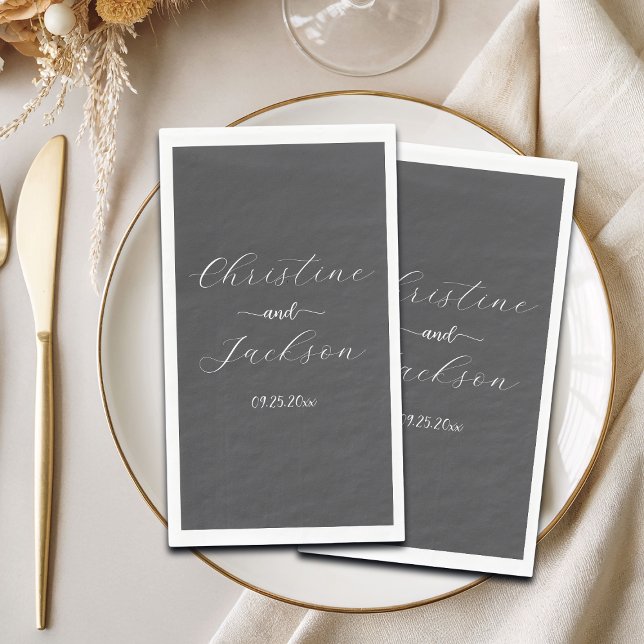 Servilleta De Papel Boda con letra cursiva elegante gris oscuro (Subido por el creador)