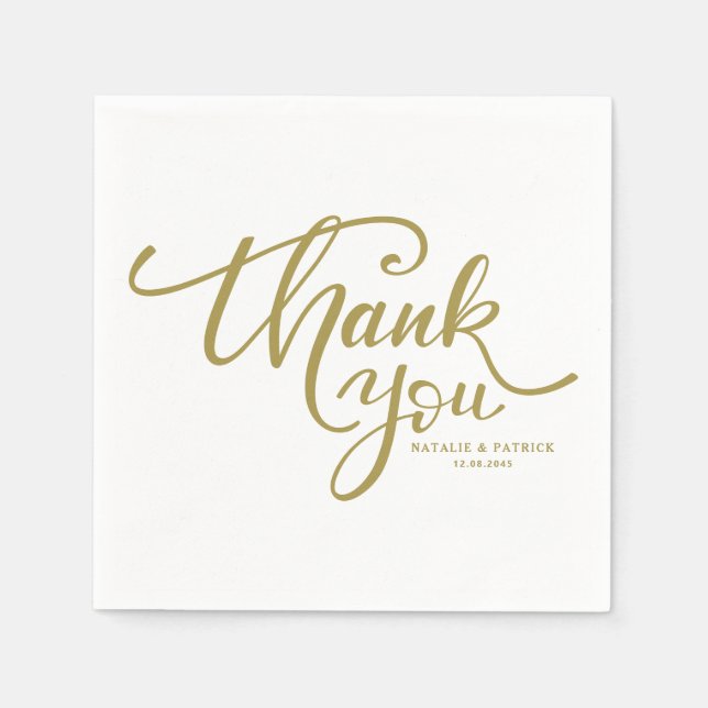 Servilleta De Papel Boda con letras de oro gracias (Anverso)