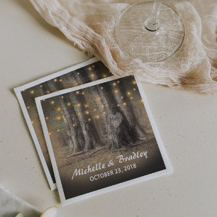Servilleta De Papel Boda con Luces de Cuerda y Árbol Rústico
