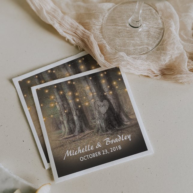 Servilleta De Papel Boda con Luces de Cuerda y Árbol Rústico (Subido por el creador)
