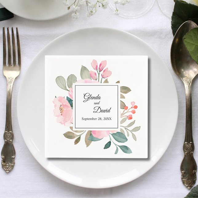 Servilleta De Papel Boda con marco floral de follaje otoñal rústico (Rustic autumn foliage floral frame napkins add cozy seasonal charm to your wedding table)