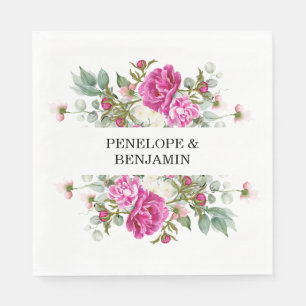 Servilleta De Papel Boda con Monograma de Flor de Peonía Rosa Floral E