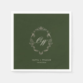 Servilleta De Papel Boda con Monograma en Verde Oliva Elegante