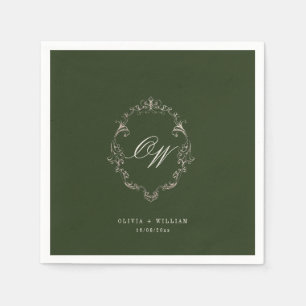 Servilleta De Papel Boda con Monograma en Verde Oliva Elegante