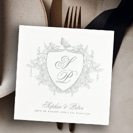 Servilleta De Papel Boda con monograma verde salvia