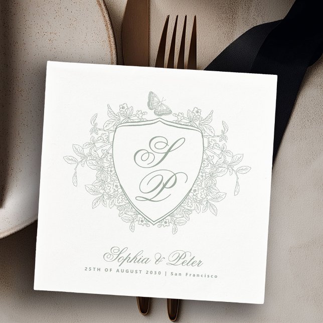 Servilleta De Papel Boda con monograma verde salvia (Subido por el creador)