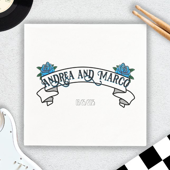 Servilleta De Papel Boda con tatuajes, tatuaje de rosa negro y blanco (Wedding With Tattoos, Black and White Rose Tattoo Napkins)