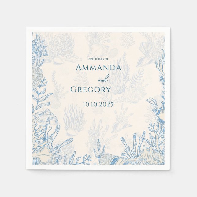 Servilleta De Papel Boda con temática de Blue Toile Ocean (Anverso)