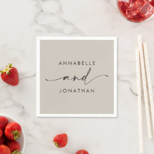 Servilleta De Papel Boda contemporáneo minimalista en beige gris moder