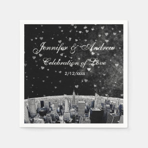 Servilleta De Papel Boda Corazón Blanco Negro Silueta de NYC Grabado #
