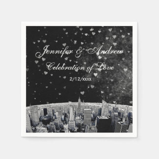 Servilleta De Papel Boda Corazón Negro Blanco del horizonte de NYC gra