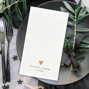 Servilleta De Papel Boda Corazón Simple Elegante Negro Y Dorado  