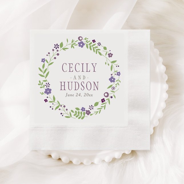 Servilleta De Papel Boda Corona Floral Morada Verde Rústica (Subido por el creador)