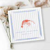Boda Costera Langosta Roja Azul Rayada Retro
