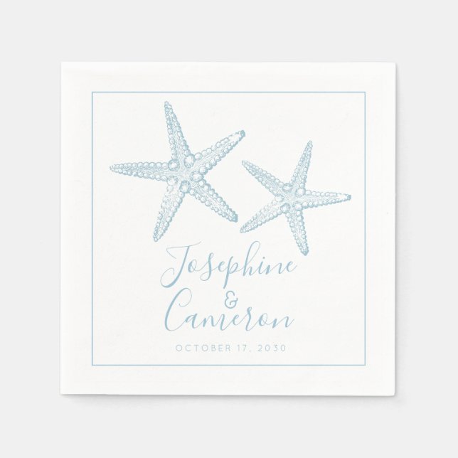 Servilleta De Papel Boda costero de la estrella de mar azul silenciado (Anverso)