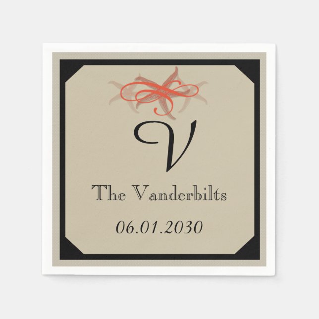 Servilleta De Papel Boda costero de Taupe y Tangerine (Anverso)