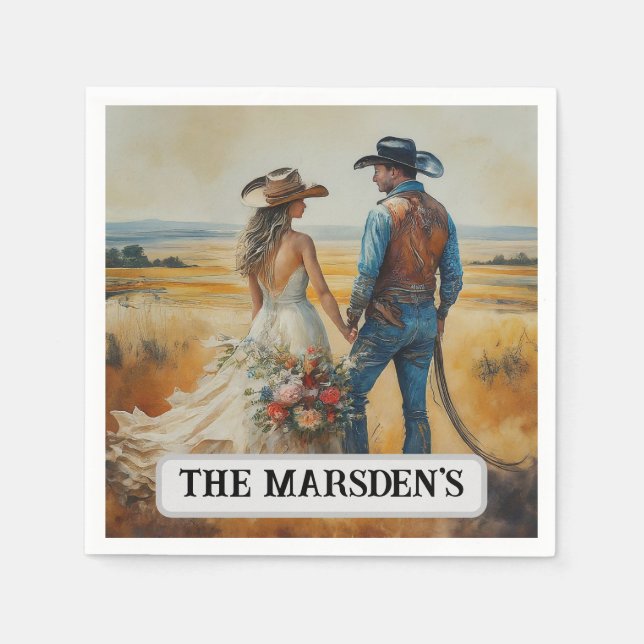 Servilleta De Papel Boda Country Western Acuarela (Anverso)