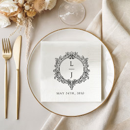Servilleta De Papel boda Cresta de follaje en blanco y negro