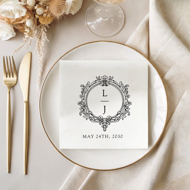 Servilleta De Papel boda Cresta de follaje en blanco y negro (Subido por el creador)
