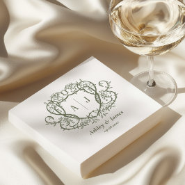 Servilleta De Papel Boda Cresta Monograma de Salvia Rosa Divagante