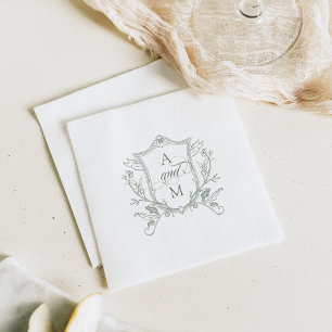 Servilleta De Papel Boda Cresta Vintage Verde Salvia