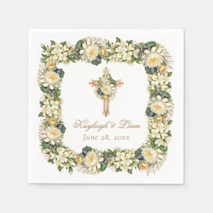 Servilleta De Papel Boda Cristiana Cruz Floral Blanca Vintage