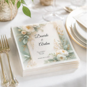 Servilleta De Papel Boda Cristiana Elegante en Verde Salvia y Dorado