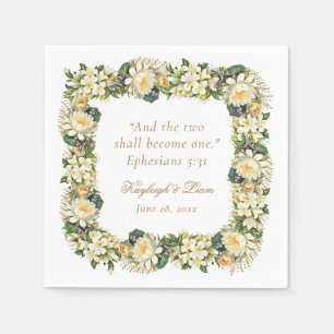Servilleta De Papel Boda Cristiana Verso de la Biblia Flor Blanca