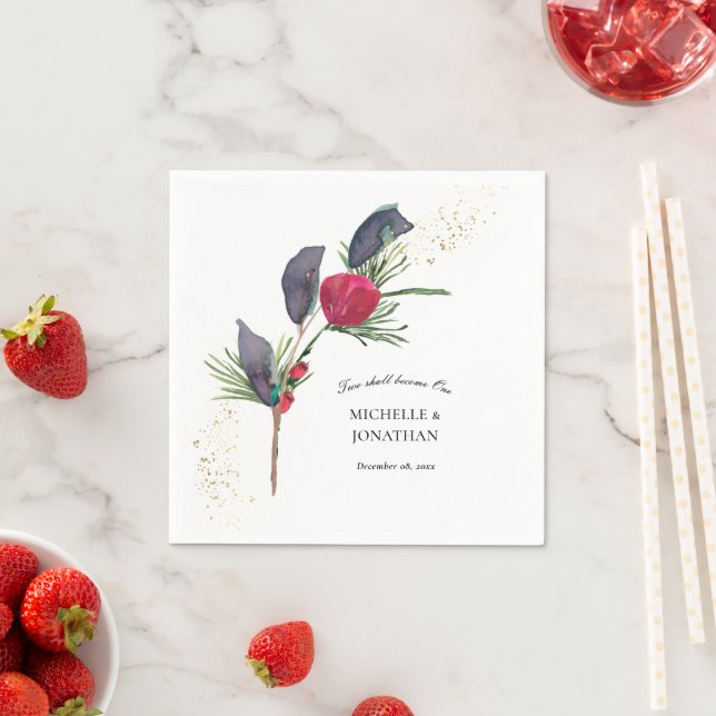 Servilleta De Papel Boda cristiano floral de invierno verde rojo moder (In situ)