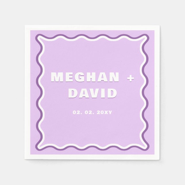 Servilleta De Papel Boda Curva Ondulada Retro Púrpura  (Anverso)