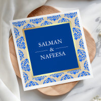 Boda Damasco Azul con Hoja de Oro Falso