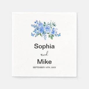 Servilleta De Papel Boda de acuarela azul floral y mariposas
