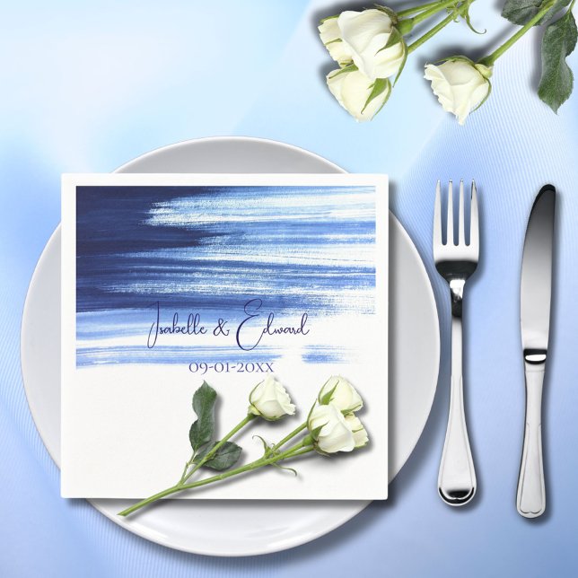 Servilleta De Papel Boda de acuarela azul y blanca de la Marina modern (Subido por el creador)