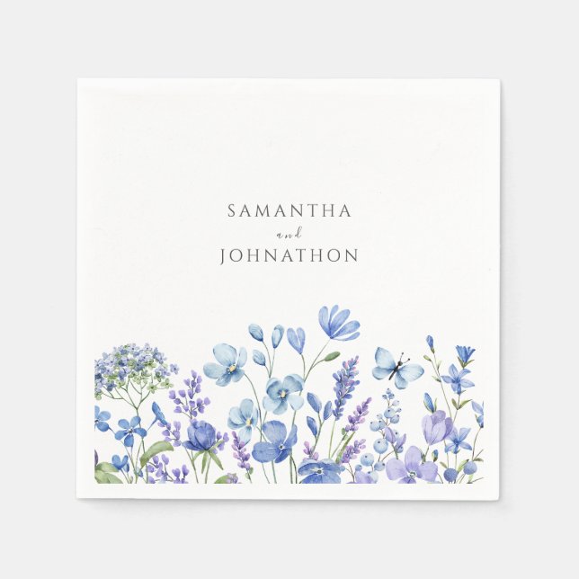 Servilleta De Papel Boda de acuarela Blue Wildflower Meadow (Anverso)