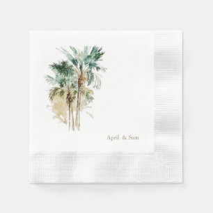 Servilleta De Papel Boda de acuarela con palmeras tropicales acuñada