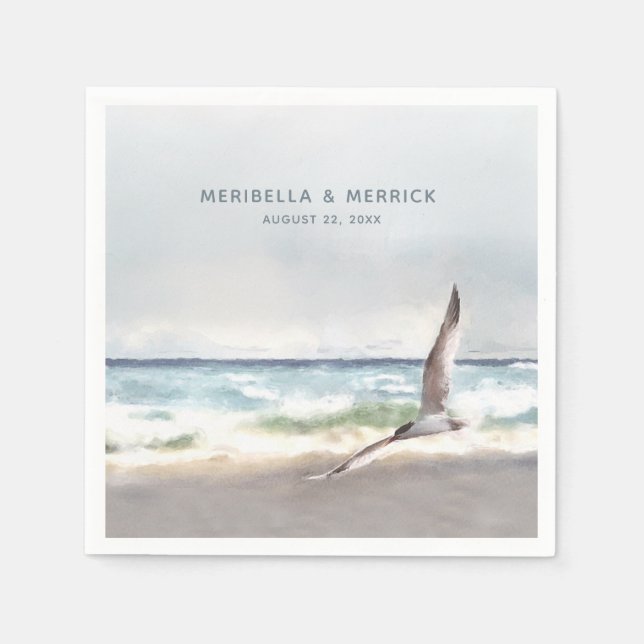 Servilleta De Papel Boda de acuarela costera de Malibu Sea Tern (Anverso)