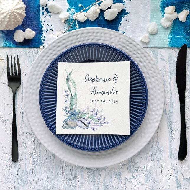 Servilleta De Papel Boda de acuarela de Blue Ocean Beach (Subido por el creador)