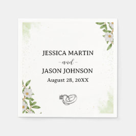 Servilleta De Papel Boda de acuarela de color verde blanco