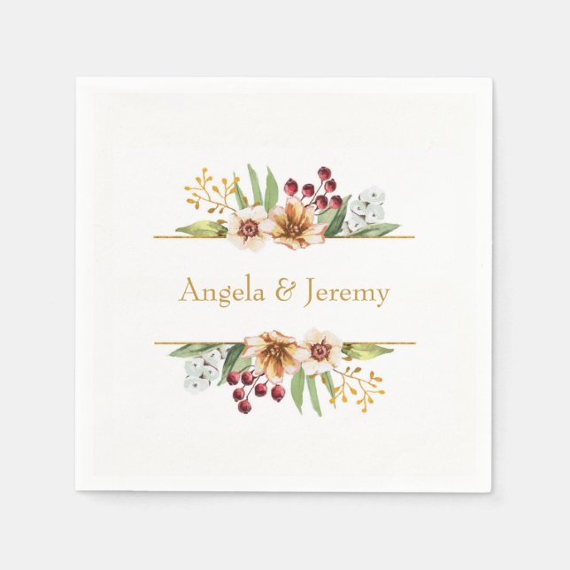 Servilleta De Papel Boda de acuarela de flores silvestres de otoño (Anverso)