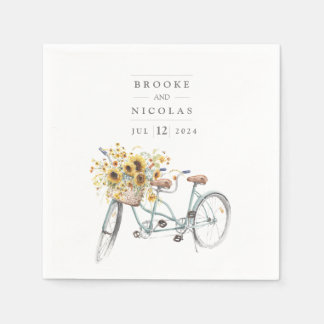 Servilleta De Papel Boda de acuarela de girasol rústico para bicicleta