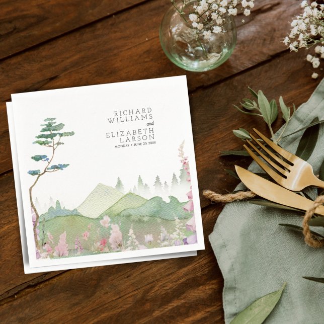 Servilleta De Papel Boda de acuarela de la montaña de flores silvestre (Subido por el creador)