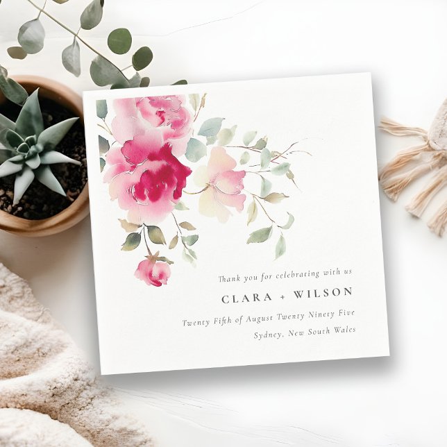 Servilleta De Papel Boda de acuarela de las flores rosadas rojas de Bo (Subido por el creador)