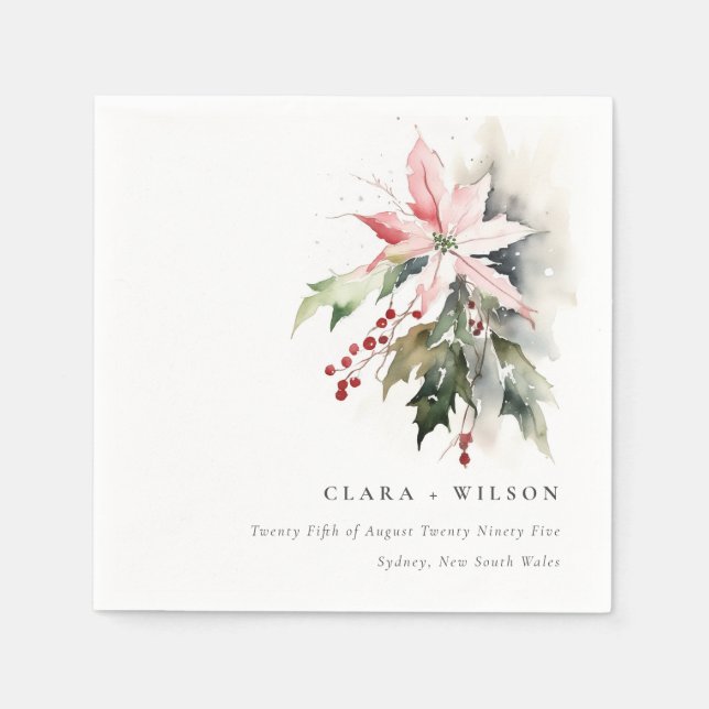 Servilleta De Papel Boda de acuarela de Poinsettia Berries Foliage (Anverso)