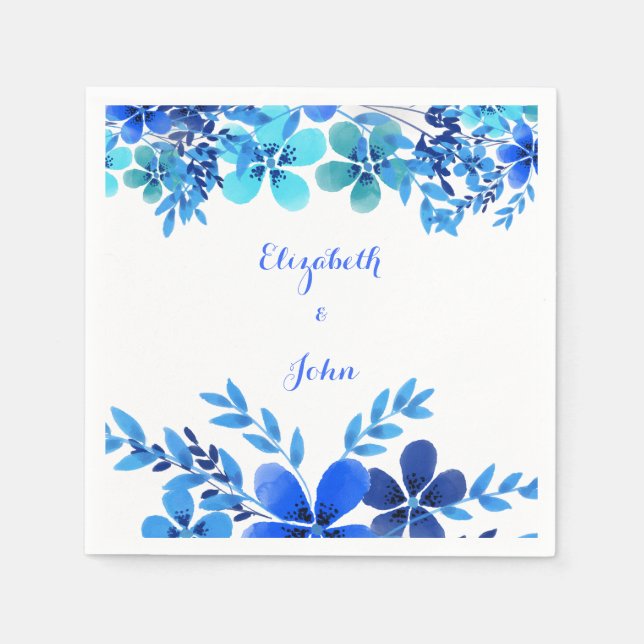 Servilleta De Papel Boda de acuarela floral azul y Aqua (Anverso)
