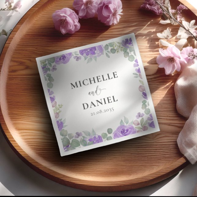 Servilleta De Papel Boda de acuarela floral boho morado (Subido por el creador)